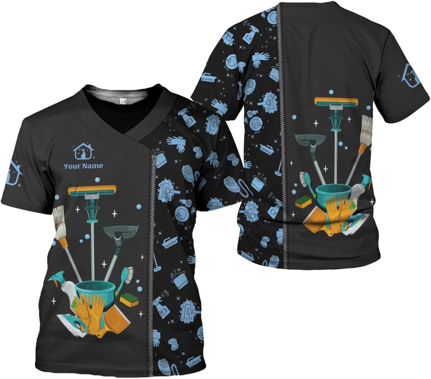 Personalized Housekeeping Shirts, Custom Cleaning Uniforms for Women 3D Cleaning Service Gifts Housekeeper Shirt Clean Lady