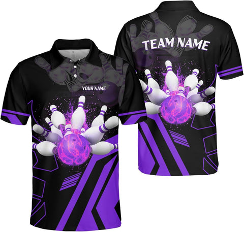 Custom Bowling Polo Shirts for Men and Women Personalized Team Name Customized Bowling 3D Short Sleeve Polo Shirt Gift Unisex