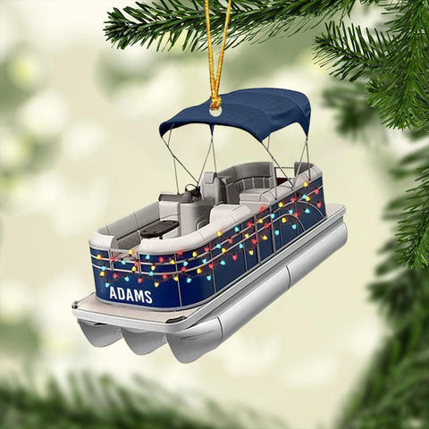 Personalized Pontoon Boat Christmas Ornament, Pontoon Car Ornament, Gift for Bowriders, Wake Boats,Pontoon Lover Gift (Pontoon 7)