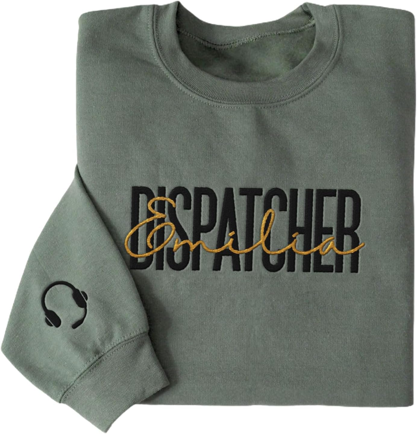 Leeprints Personalized Embroidered Dispatcher 911 Sweatshirt, Pulse Dispatch Embroider Hoodie, Thin Gold Line 911