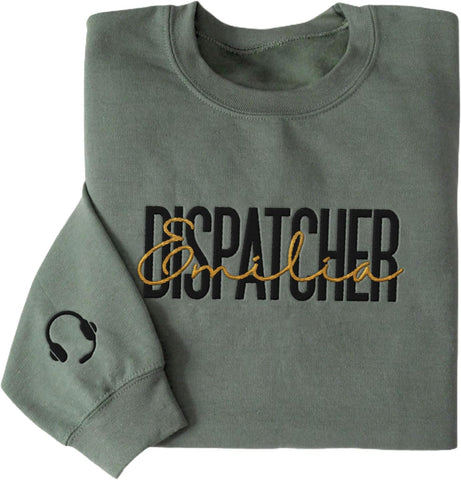 Leeprints Personalized Embroidered Dispatcher 911 Sweatshirt, Pulse Dispatch Embroider Hoodie, Thin Gold Line 911