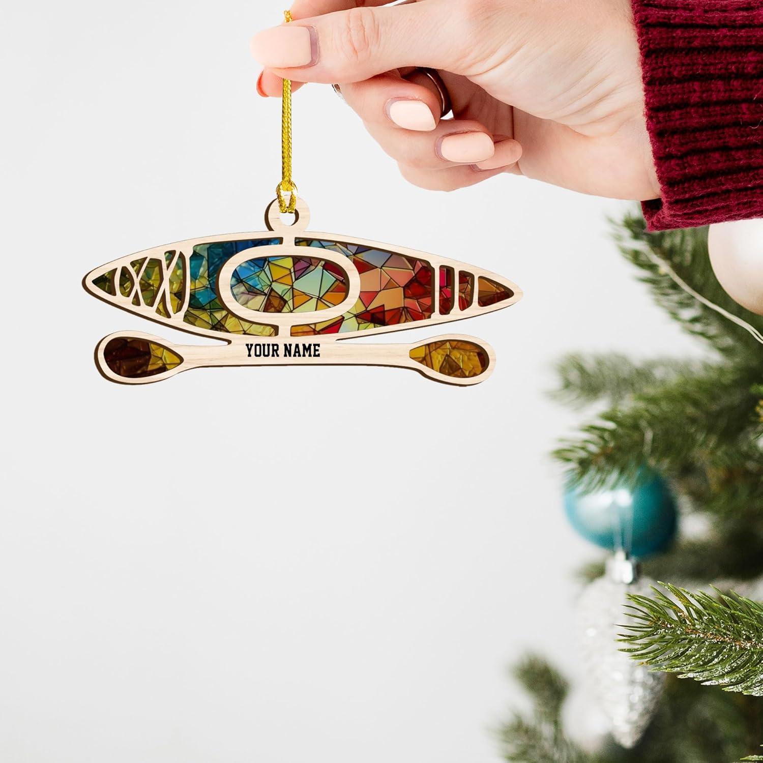 AOVL Personalized Kayak Ornament Lake Kayaking Board Ornament Kayak Gift for Christmas Tree Kayaking Christmas Ornament Kayaking Gifts Ornaments (Kayak 8)