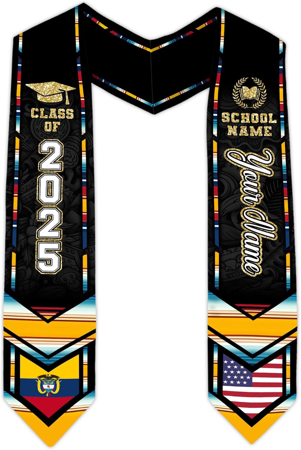 Pretyprints Colombians Graduation Sash, Custom Colombians American Flag Graduation Sash 2025, Colombia Graduation Stole