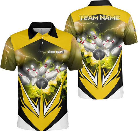 Ligthuy Personalized Name Bowling Polo Shirts 3D for Men and Women, Bowling Shirt, Bowling Team