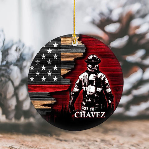 Personalized Firefighter Ornament Custom Name Firefighter Ornaments Two Sided Hanging Printed Flat Thin Red Line Ornaments Hanging Christmas Decorations Firefighter Gifts Ornament (Style 5)