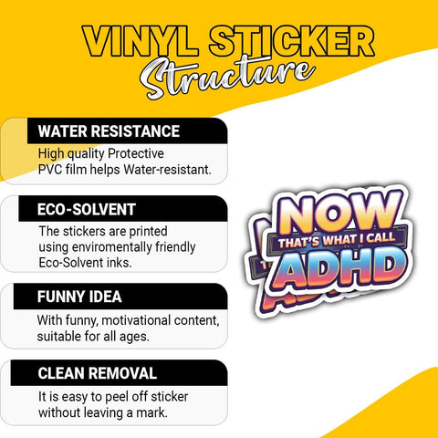 Now That’s What I Call ADHD 3" Sticke, Funny Neurodivergent Humor Vinyl Decal Waterproof for Laptop, Water Bottle, Notebook, Tumbler – Gift for ADHD Friends, Students