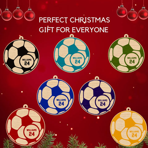 Mostprints Personalized Name and Numer Soccer Christmas Ornament 2023, Custom Soccer Ornaments for Xmas, Soccer Ornament Handmade from Wood Tree Hanging Ornament Pine Tree Decorations for Couple