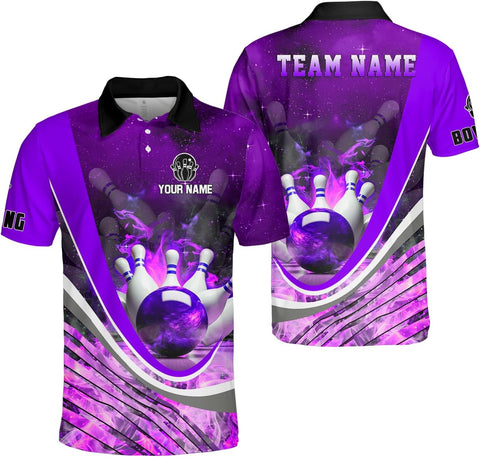 Ligthuy Personalized Name Bowling Polo Shirts 3D for Men and Women, Bowling Shirt, Bowling Shirts for Men Team Bowling Shirt