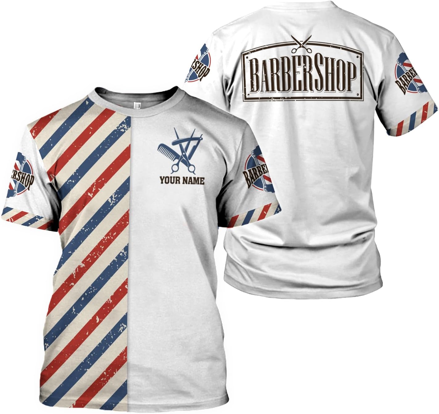 AOVL Personalized Name Barber Shirts Barber Shirt 3D for Men Custom Barber Shirt for Men Women Barber Shop Shirt Gift Barber