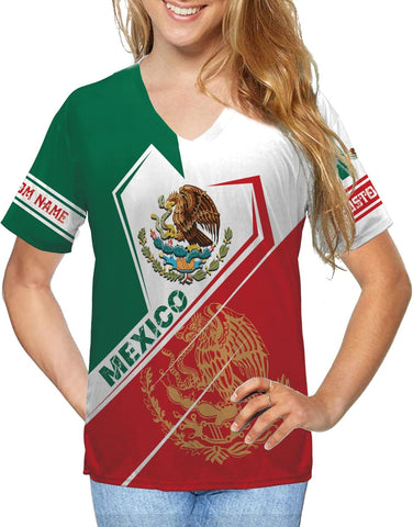 Mostprints Personalized Mexican Shirts for Women Vneck 3D, Customized Mexico shirts for women, Mexico shirt, Mexican Shirt