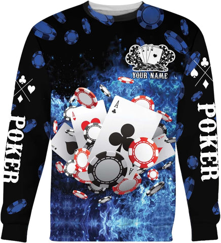 Personalized Poker Shirt, Poker Player Shirt, Funny Casino Poker Pattern 3D Over Print, Unisex Poker Tshirt Men Women