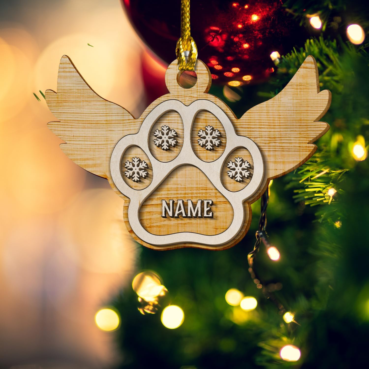 MAPrints Personalized Wooden Dog Cat Paw Ornament Christmas 2024, Custom Dog Paw Layered Wood Ornaments with Names, Pet Paw Wooden Dog Ornament, Pet Paw Christmas Ornament (PAW 7)