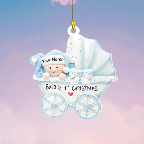 MAPrints Personalized Baby\u2019s First Christmas Keepsake Acrylic 2D Shape Flat Ornament, Custom New Baby Gift, Babys 1st Christmas Ornament 2023 Boy Or Girl Newborn, for New Mom Dad (Style 2)