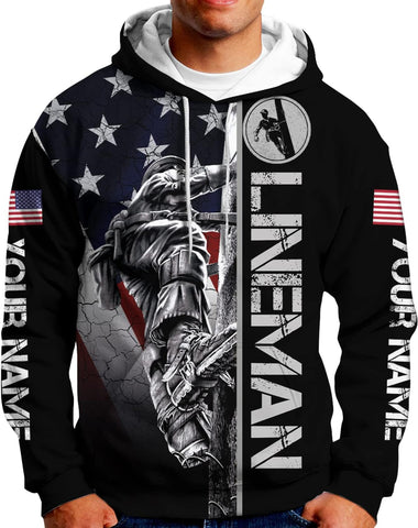Personalized Lineman 3D Print Hoodies Unisex Pullover Hoodie Gift For Men, Women, Full Size S-5XL For Men Women