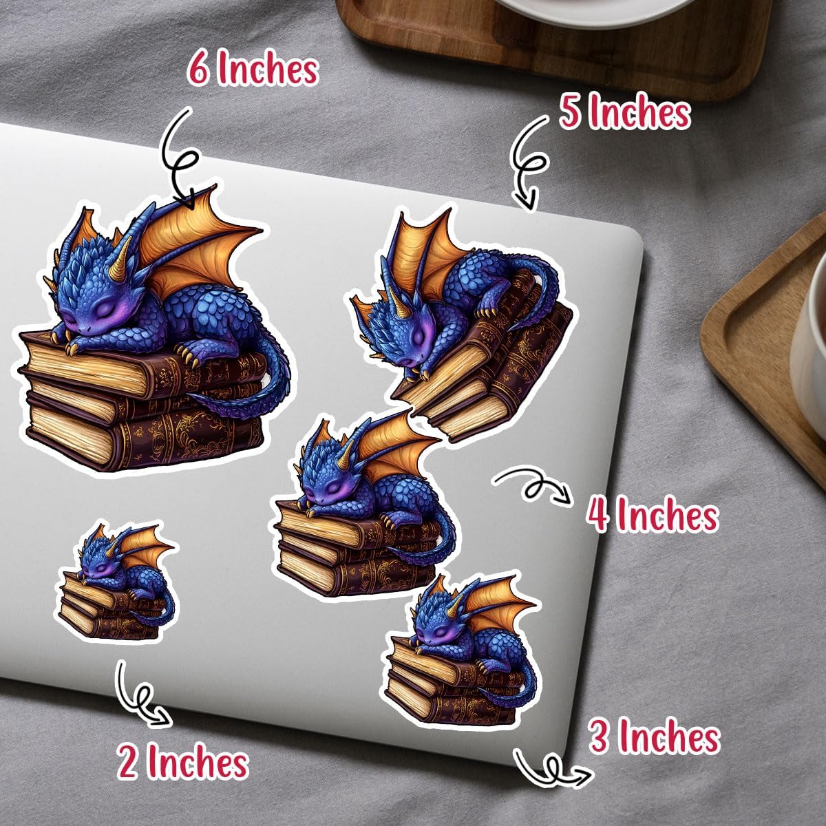 3 Pcs Cute Purple Dragon Sleeping on Books Sticker Waterproof Vinyl Fantasy Book Sticker Book Lover Decal for Laptop, Water Bottle, Kindle, Phone Case, Car, Helmet, Gifts 3"x3"