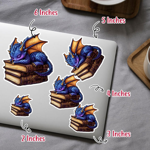 3 Pcs Cute Purple Dragon Sleeping on Books Sticker Waterproof Vinyl Fantasy Book Sticker Book Lover Decal for Laptop, Water Bottle, Kindle, Phone Case, Car, Helmet, Gifts 3"x3"