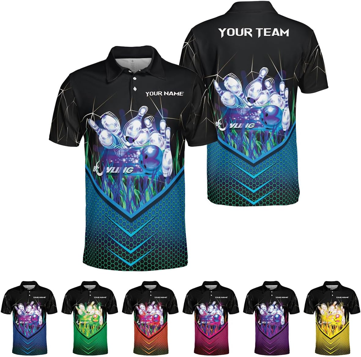 Ligthuy Personalized Name Bowling Polo Shirts 3D for Men and Women, Bowling Shirt, Bowling Shirts for Men Team Bowling Shirt
