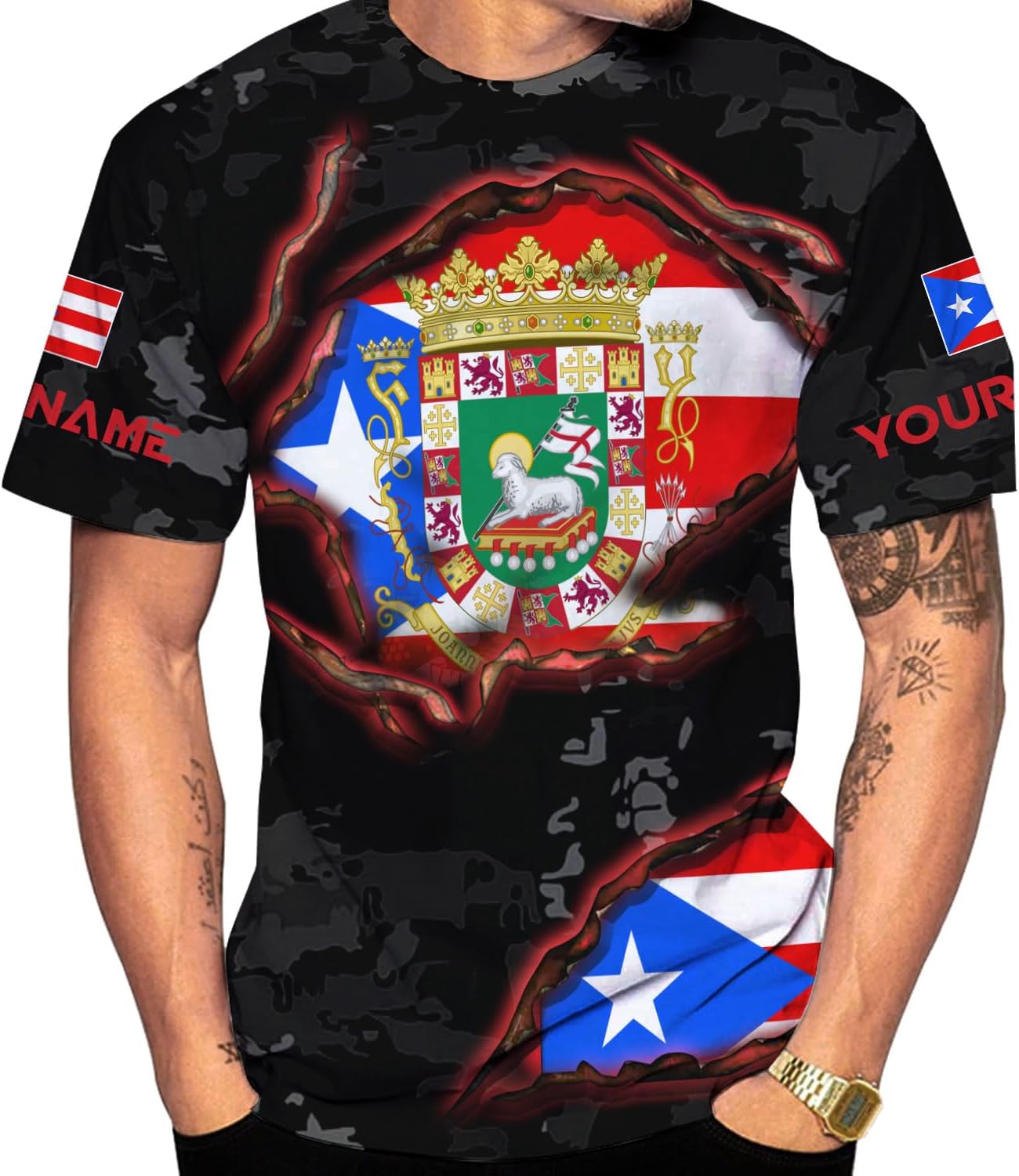 Mostprints Personalized Name Puerto Rico Shirt, Customized Puerto Rico Shirts for Men and Women, Puerto Rico Flag T-Shirt3