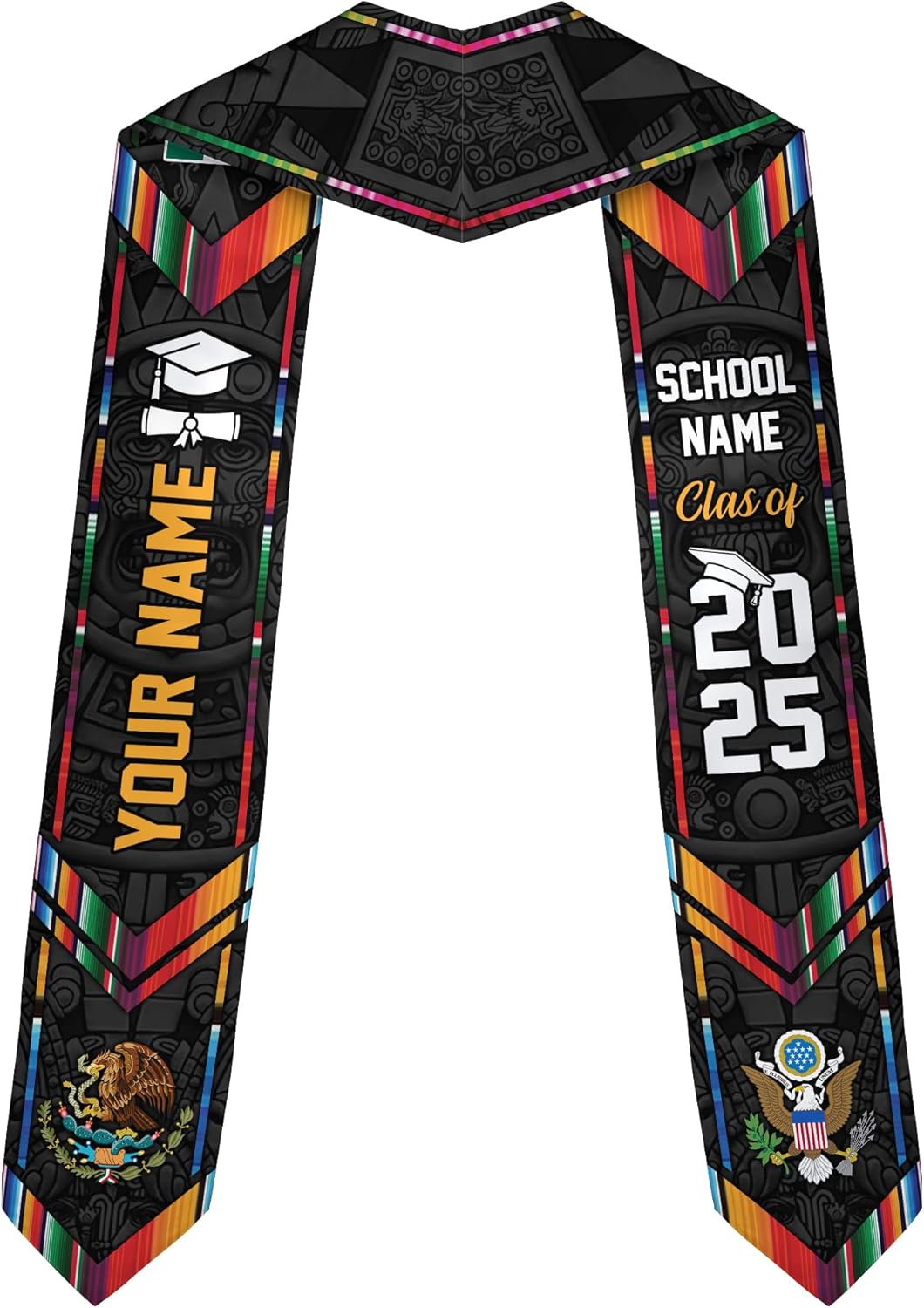 Custom Mexican Graduation Sash, Mexico Graduation Stole Customize Photo, Mexican American Flag Graduation Sash 2025