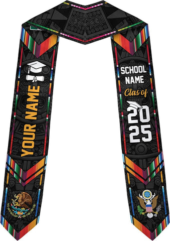Custom Mexican Graduation Sash, Mexico Graduation Stole Customize Photo, Mexican American Flag Graduation Sash 2025