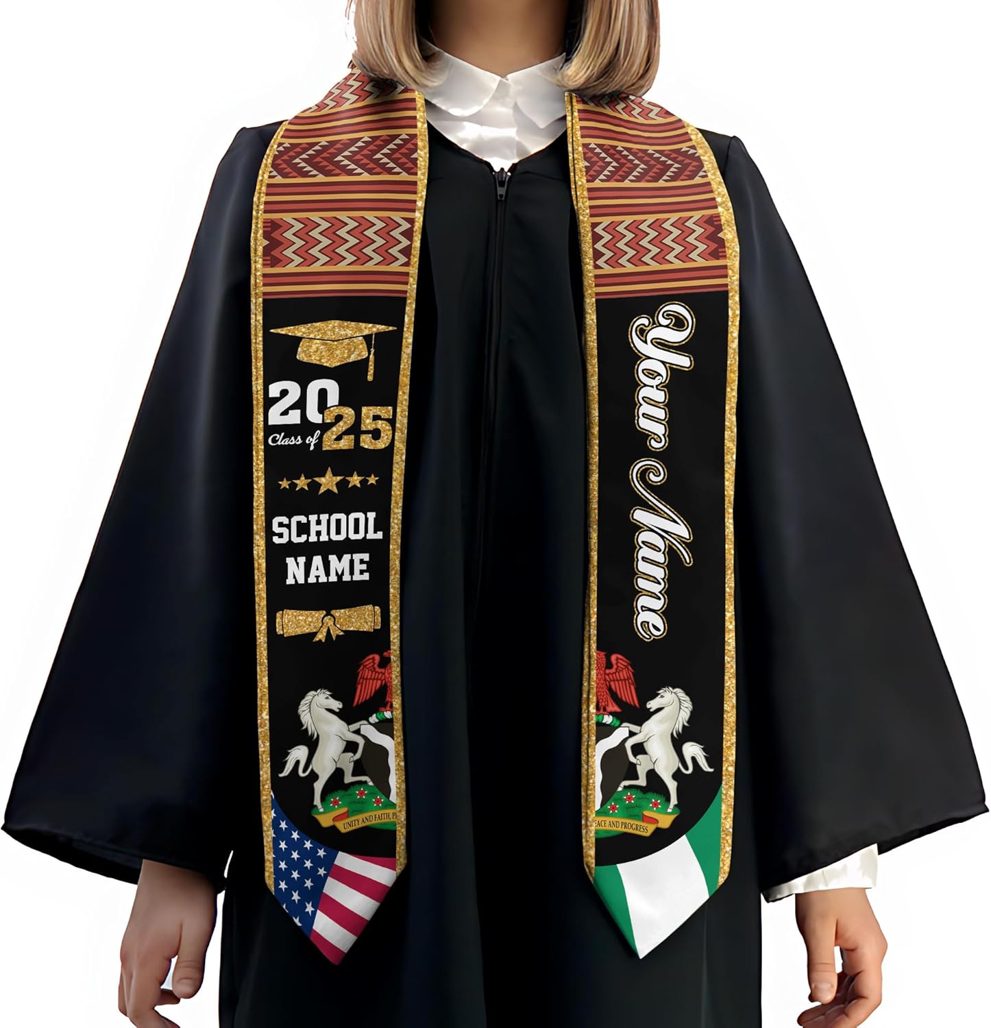 Pretyprints Custom Nigerian Graduation Sash Nigeria Graduation Stole Personalized Nigerian American Flag Graduation Sash 2025