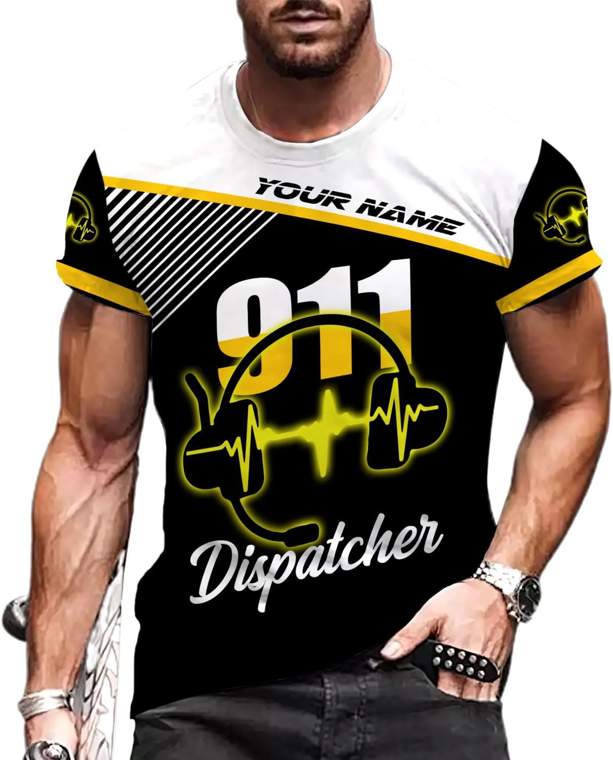 Personalized Name Dispatcher Thin Yellow Line US Flag Dispatcher T-Shirt, Custom Name Dispatcher T Shirts for Men and Women