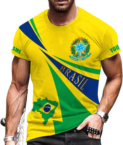 Mostprints Personalized Name Brazil Shirt 3D, Brasil Shirt Flag Custom Name Brazilian Shirt for Men and Women Unisex S-5XL