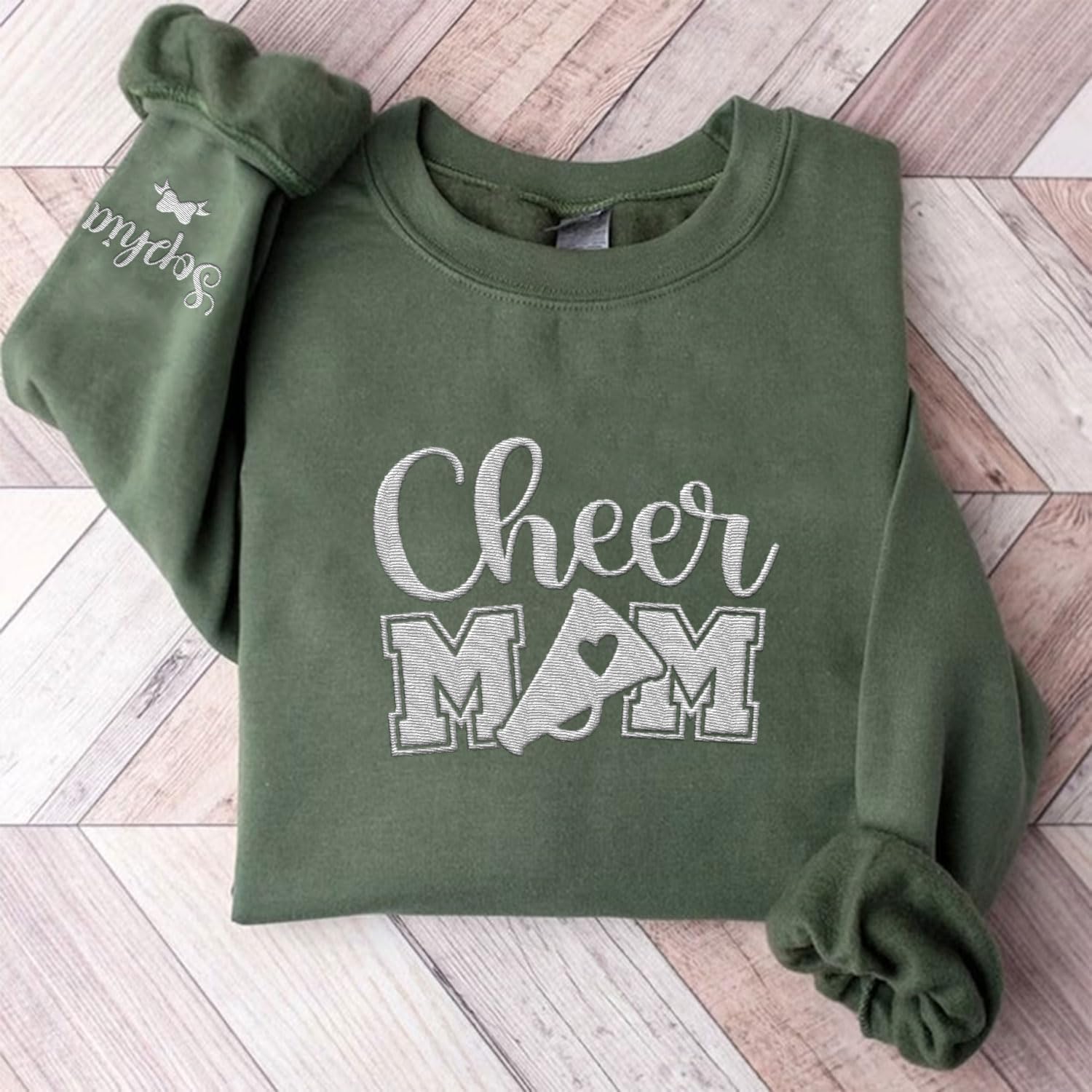 Personalized Embroidered Cheer Mom Sweatshirt Custom Proud Cheerleader Mom Embroidery Sweatshirt Gift for Cheerleader Mother (Cotton, CM 7), Small-5X-Large