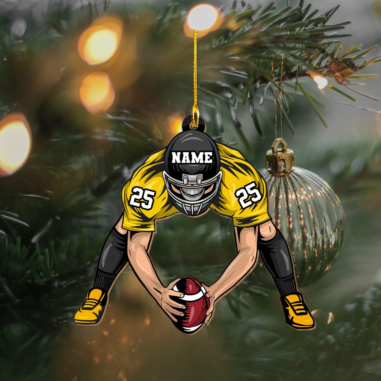 Personalized Name Football Ornaments 2024, Customized Football Christmas Ornaments Wood, Acrylic Ornament Christmas Tree Hanging Ornament Pine Tree Decorations for Kid Couple Friends Family
