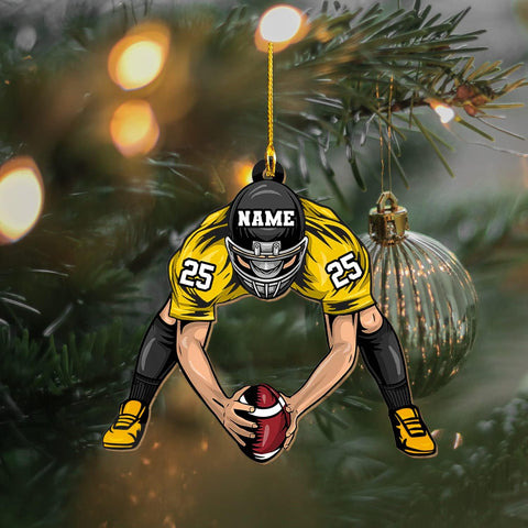 Personalized Name Football Ornaments 2024, Customized Football Christmas Ornaments Wood, Acrylic Ornament Christmas Tree Hanging Ornament Pine Tree Decorations for Kid Couple Friends Family