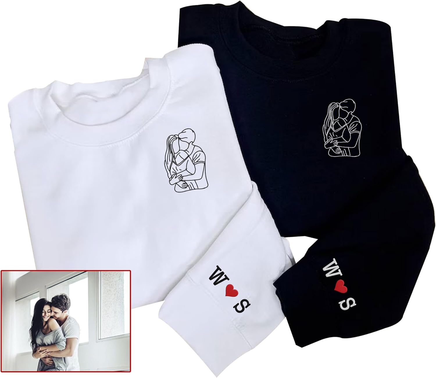 Leeprints Personalized Couple Embroidered Sweatshirt, Roman Numeral Anniversary For Couples Matching Gifts With Initial Heart