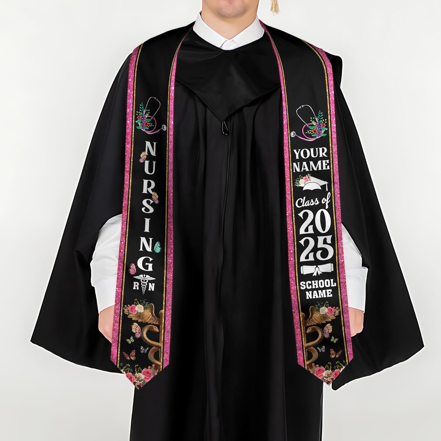 Pretyprints Custom Nurse Sash Graduation, RN Graduation Stole Gifts for Friends Nursing Student Senior Class Of 2025