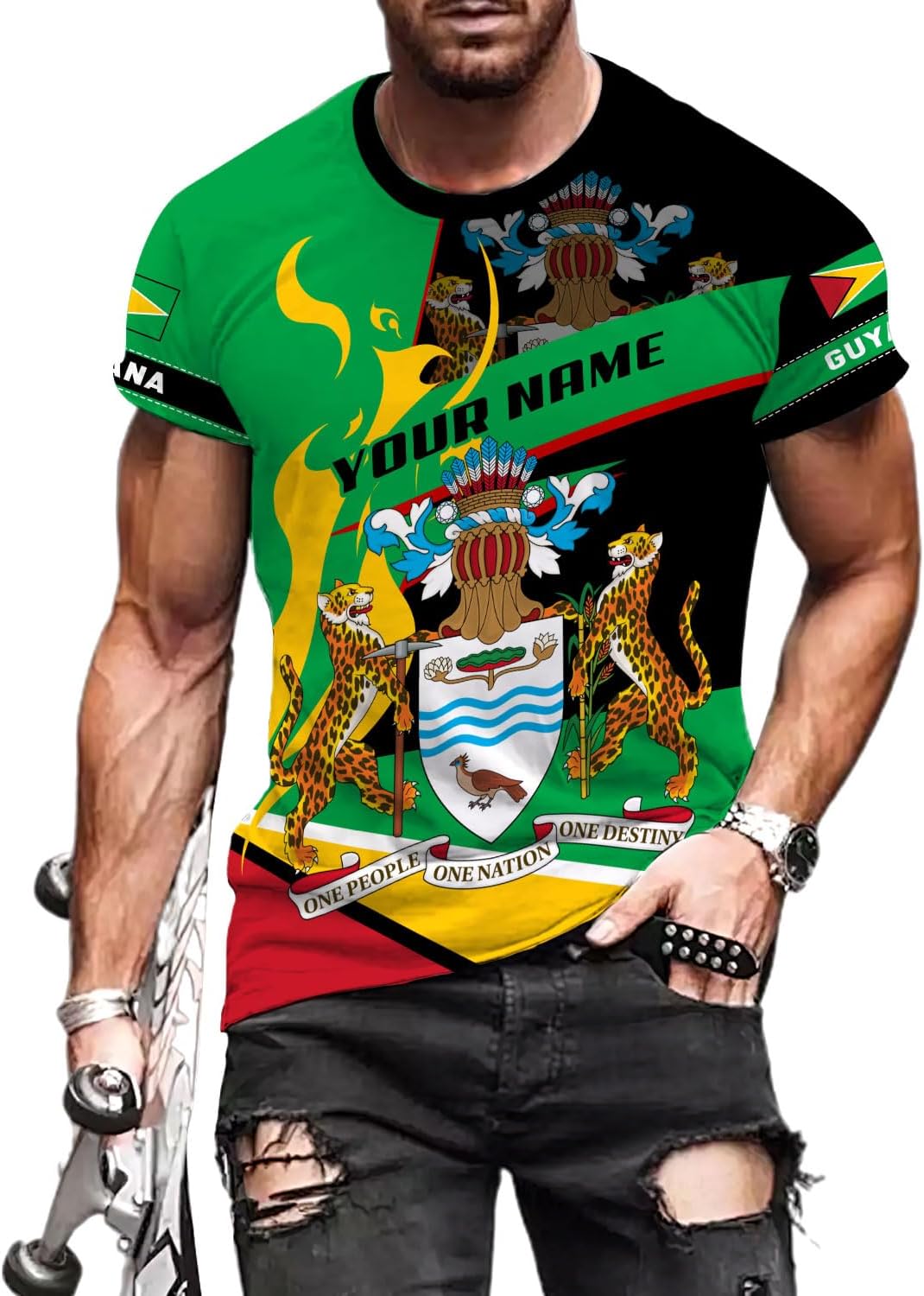 Rivelus Personalized Name 3D Shirt, Guyana Tshirt for Men Women, Guyanese Flag Pride Shirts, Guyana Gift S-5XL