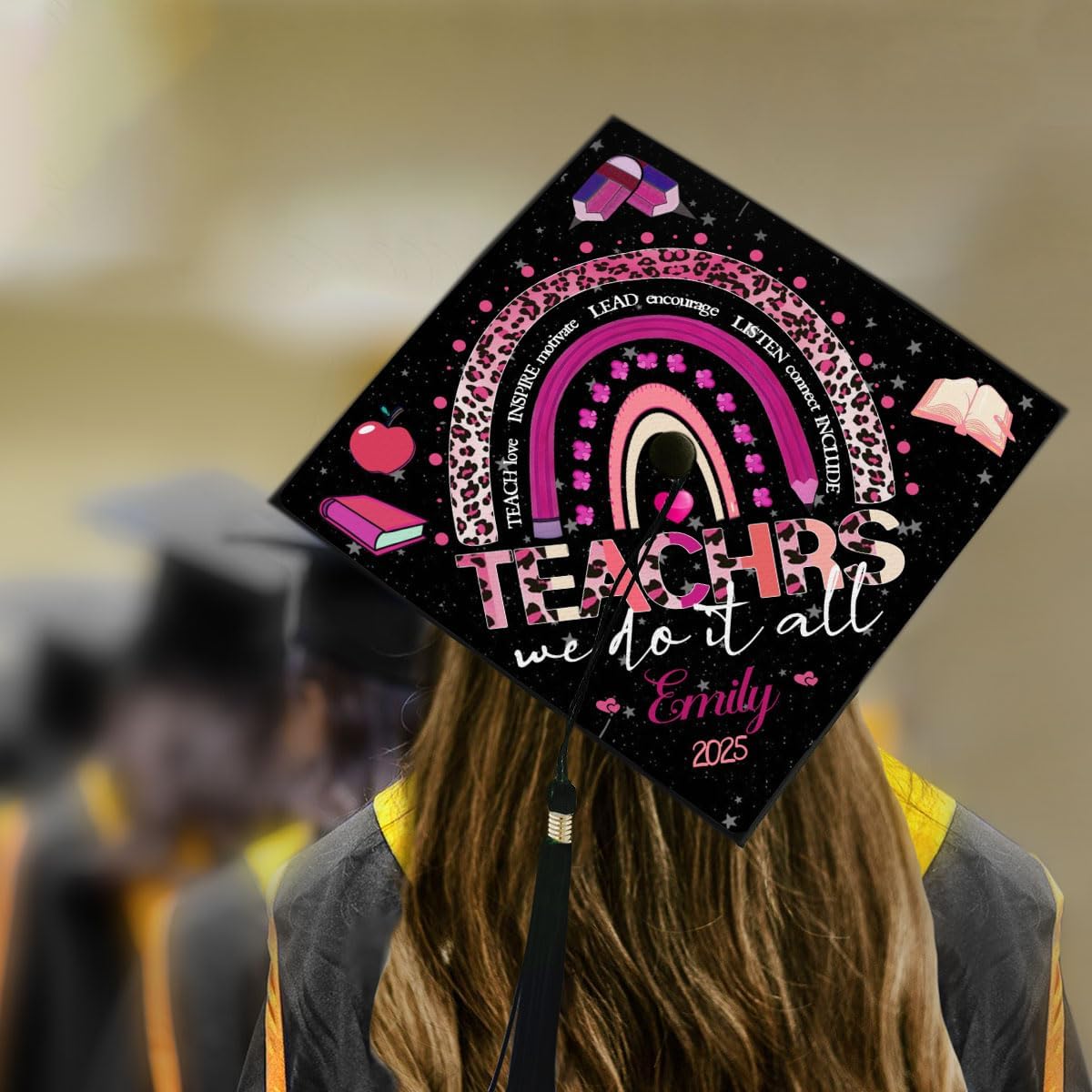 Pretyprints Personalized Teacher Graduation Cap Topper Teacher Gift Class Of 2025 Graduation Cap Decoration Topper