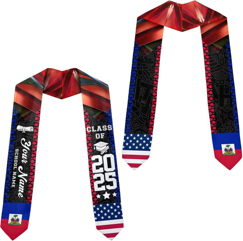 Pretyprints Haitians Graduation Sash, Haiti Graduation Stole Custom, Personalized Haitians American Flag Graduation Sash 2025