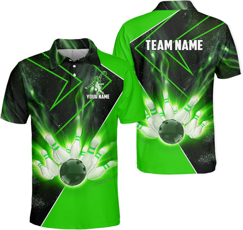 Personalized Name Bowling Polo Shirts 3D for Men & Women, Custom Bowling Shirts for Team, Bowling Team Polo Shirt (PE + 3-5% Spandex, PL98)