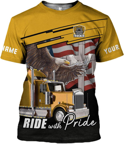 Personalized Trucker Shirt Custom US Flag Truck Driver Hoodie T-Shirt Funny Trucker Shirts Gift 3D for Men & Women Trucking