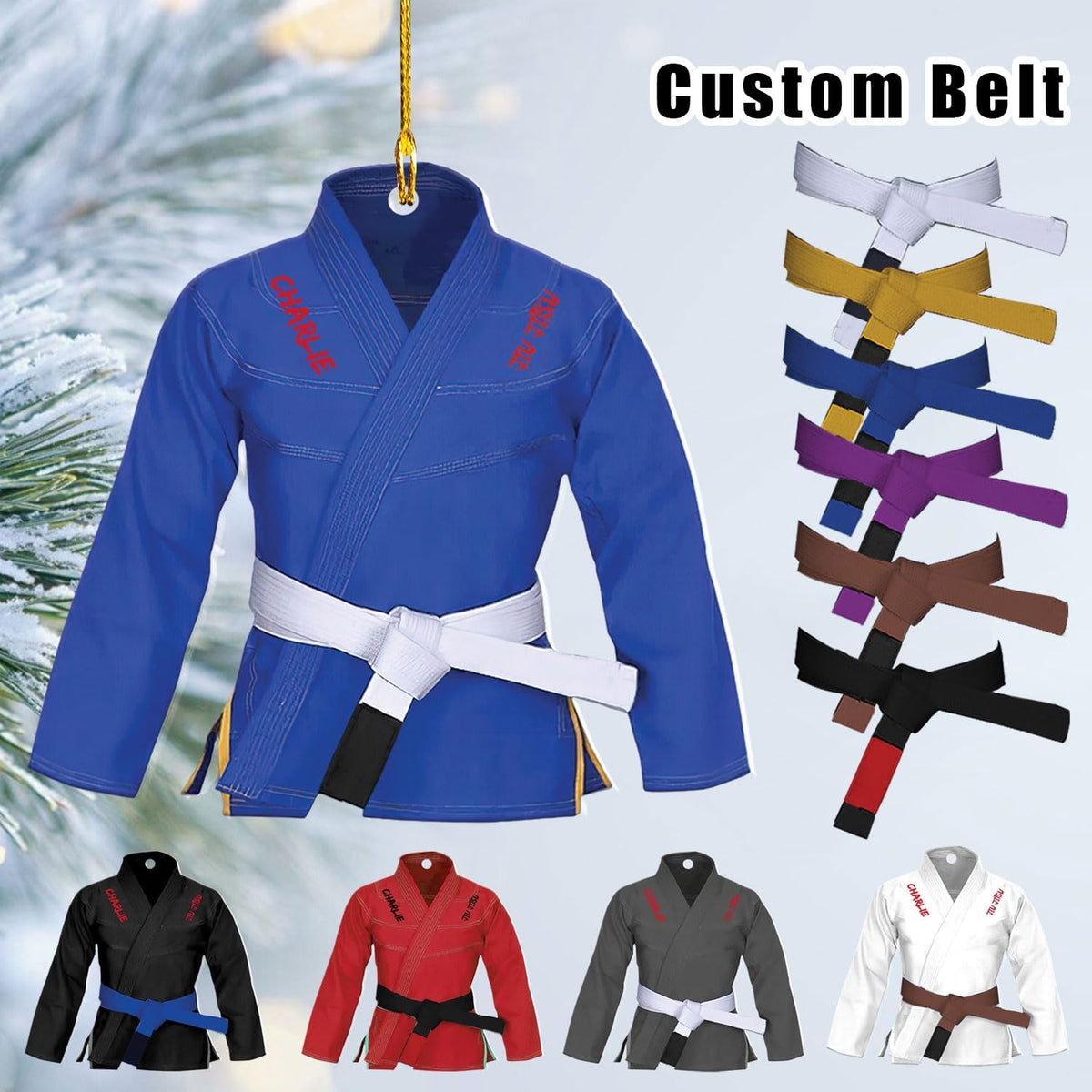 RoyalBro Personalized Jiu Jitsu Ornament Brazilian Jiu Jitsu Gift Hanging for Men Jiu Jitsu, Jiu Jitsu Christmas Ornament for Sensei Instructor Ornaments (JJ 3)