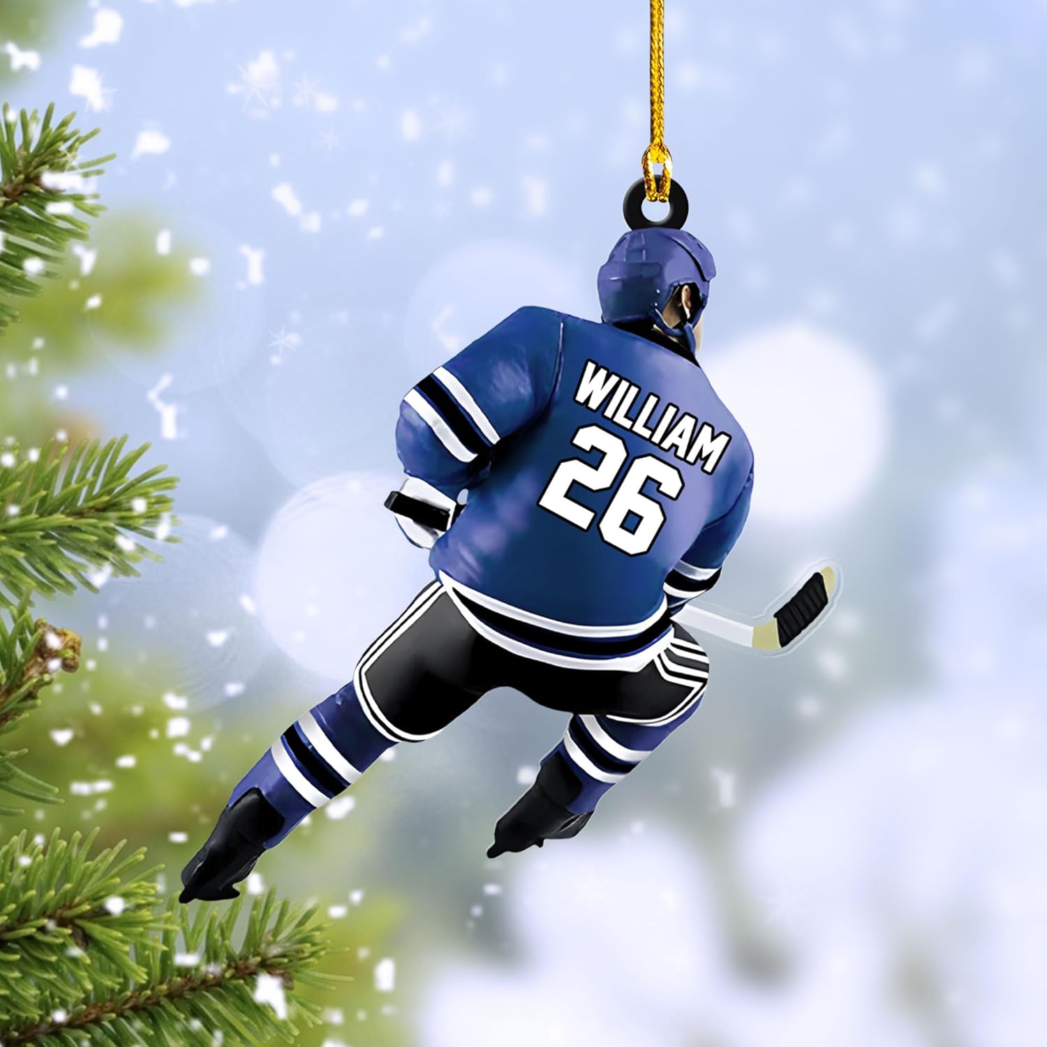 HomeDesign Personalized Hockey Christmas Ornament, Hockey Skates Helmet and Stick, Hockey Player Ornament, Hockey Ornaments, Gift for Hockey Lovers Hockey Ornament Christmas Decor (H2)