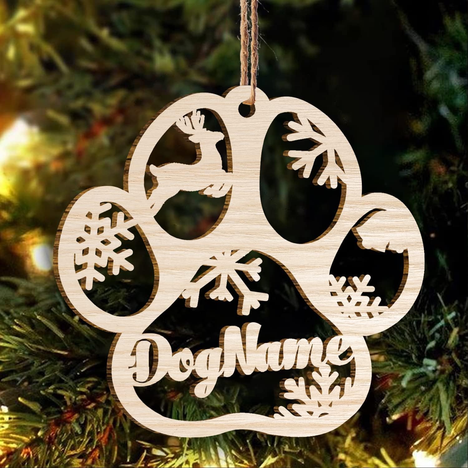 Mostefy Personalized Wooden Dog Cat Paw Ornament Christmas, Custom Dogs Cat Suncatcher Pet Name Ornaments, Customized Memorial Dog Ornament for Christmas Tree (Dog 2)