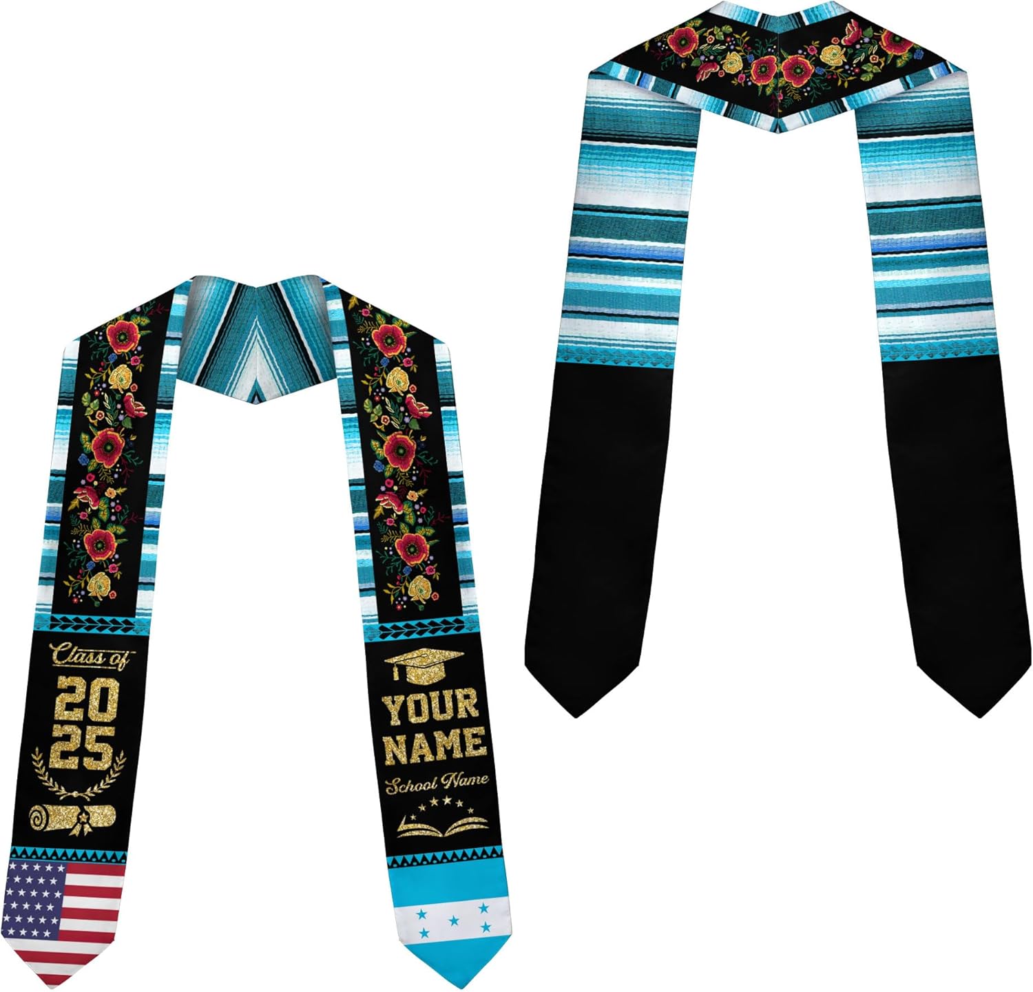 Pretyprints Honduran Graduation Sash, Custom Honduran American Flag Graduation Sash 2025, Honduras Graduation Stole