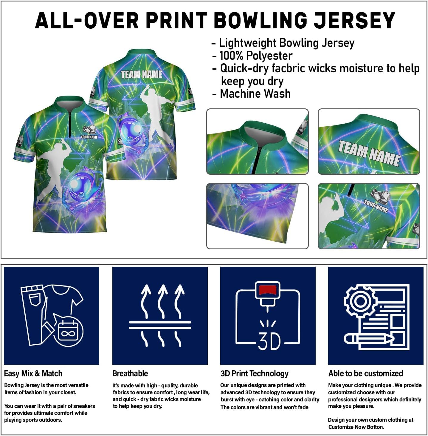Ligthuy Personalized Bowling Jersey 3D, Bowling Shirts for Team, Bowling Shirt Unisex for Men Women, Bowling Shirts for Men 2