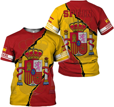 Ligthuy Personalized Name Spain Shirt 3D, Custom Spainish Shirt Flag for Men and Women, Italia Shirt Soccer Unisex Size