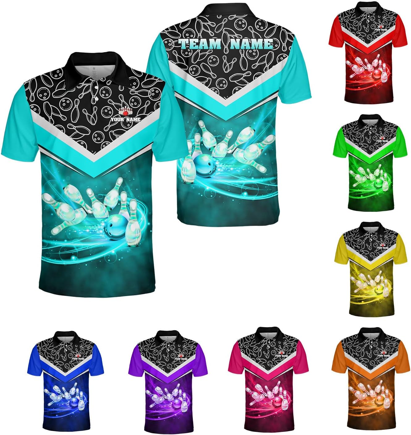 Ligthuy Personalized Name Bowling Polo Shirts 3D for Men and Women, Bowling Shirt, Bowling Team