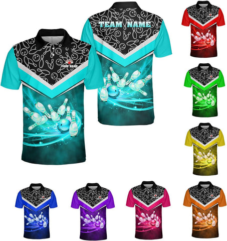 Ligthuy Personalized Name Bowling Polo Shirts 3D for Men and Women, Bowling Shirt, Bowling Team
