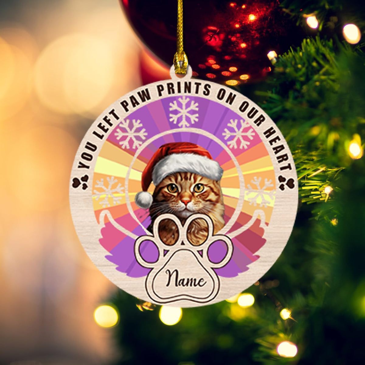 MAPrints Personalized Cat Christmas Ornaments, Cat First Christmas Suncatcher Wood Ornaments, Gifts for Cat Lovers, Cat Memorial Ornament, Forever Loved Cat Keepsake, Cat Loss Gifts (CAT 22)