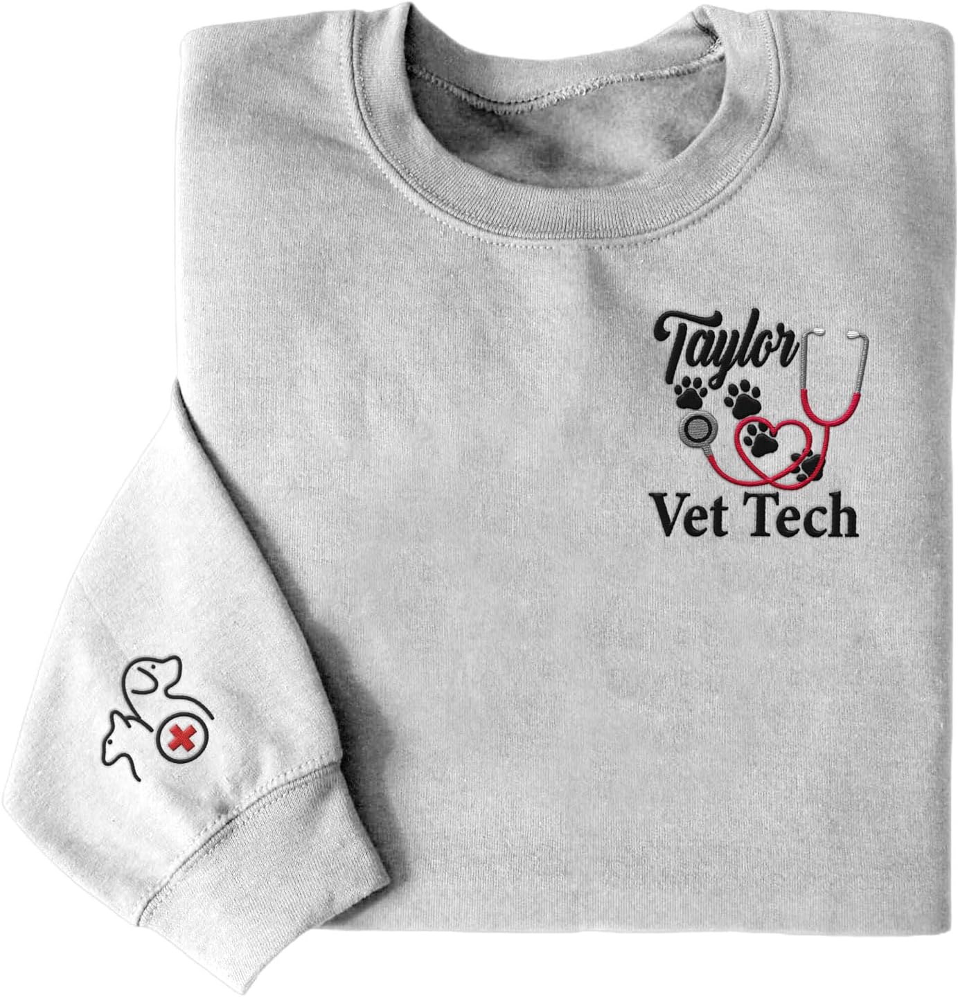 Intenprints Personalized Vet Embroidered Sweatshirt, Veterinarian Shirt with Name, Vet Tech Gift, Stethoscope and Dog Cat Paw