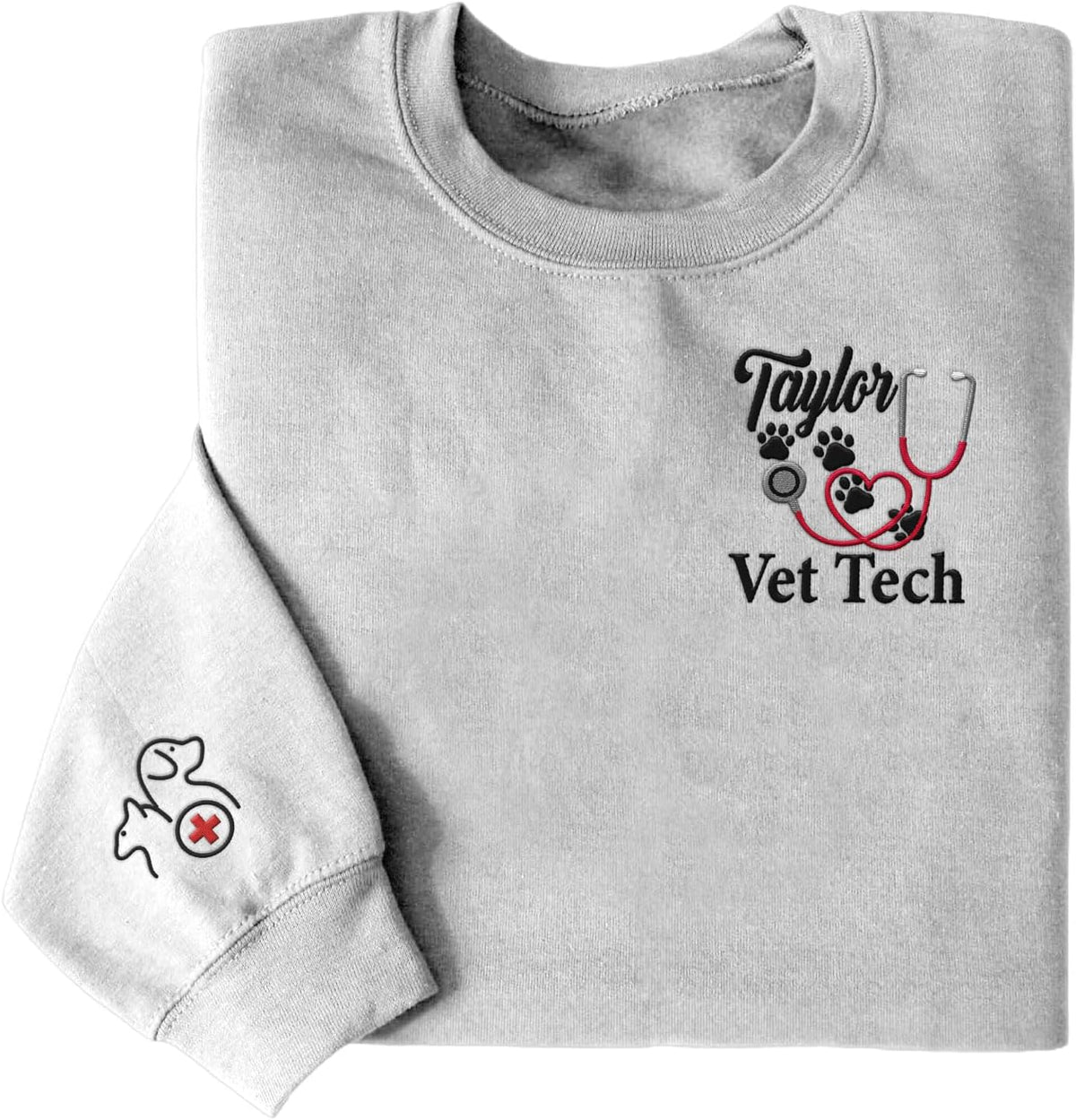 Intenprints Personalized Vet Embroidered Sweatshirt, Veterinarian Shirt with Name, Vet Tech Gift, Stethoscope and Dog Cat Paw