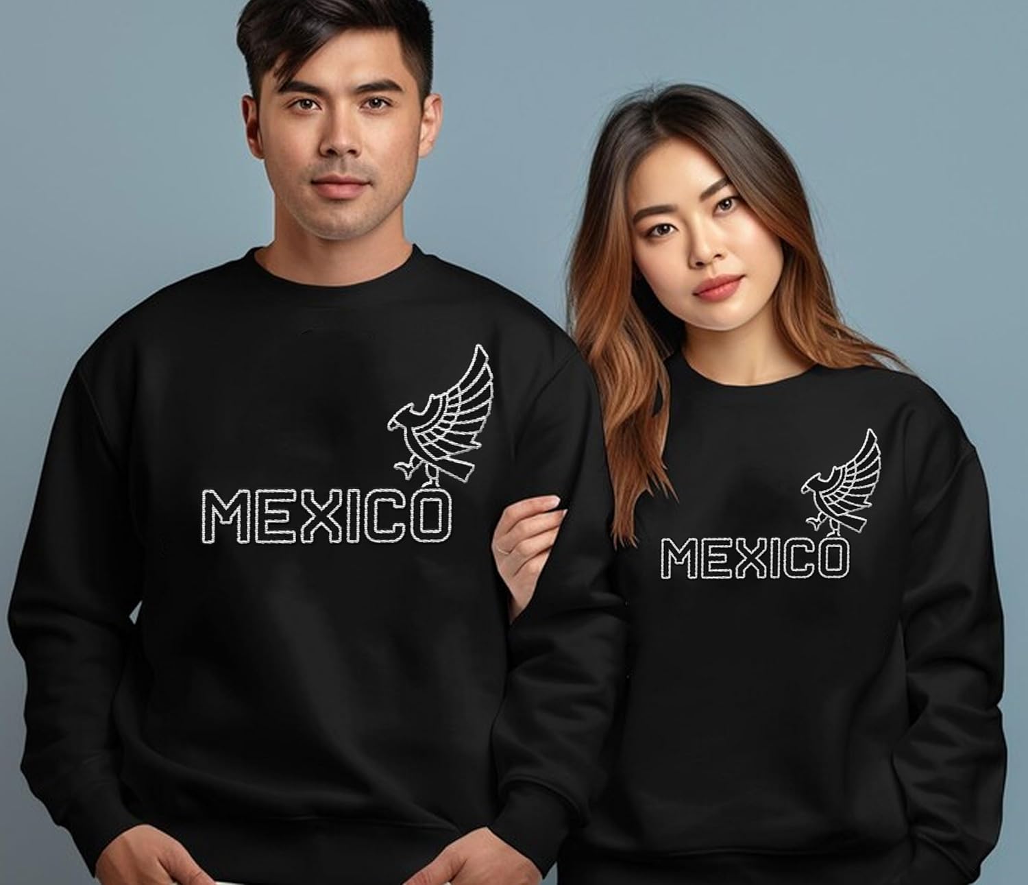 Mostprints Personalized Name Embroidered Mexico Sweatshirts, Customized Name Shirts Mexican US Flag, Mexico Hoodies Shirt
