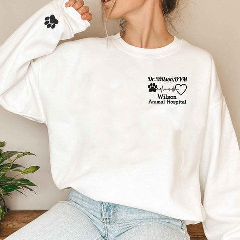 Intenprints Personalized Vet Embroidered Sweatshirt, Veterinarian Shirt with Name, Vet Tech Gift, Stethoscope and Dog Cat Paw